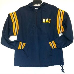 VTG Champion Windbreaker Jacket Hooded Coat Pullover Big Logo NAU Navy Blue Sz S